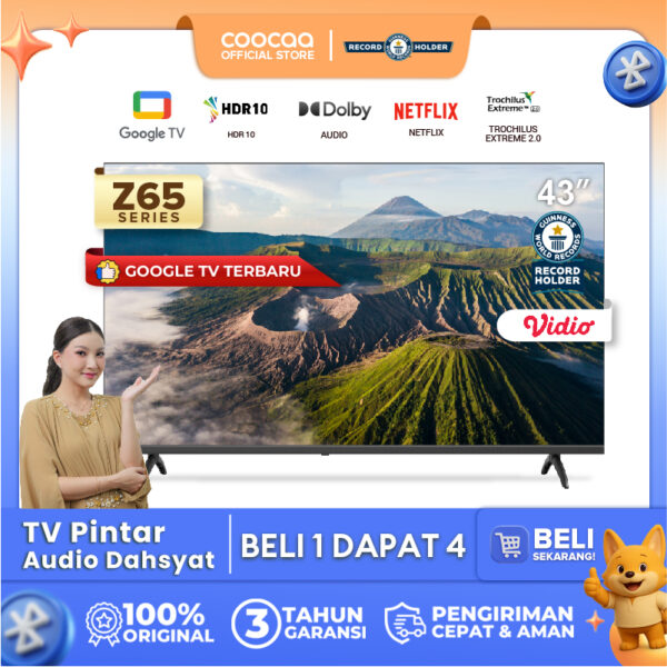 6a93f457cc105714f3ba0e709856bf96.jpg NEW COOCAA TV 43 inch Z65 - OS Google TV - Smart TV - 2K LED - Flicker Free/Eye Care/Low Blue Light - Netflix/Youtube - Dolby Audio - Find My Remote Technology (COOCAA 43Z65)